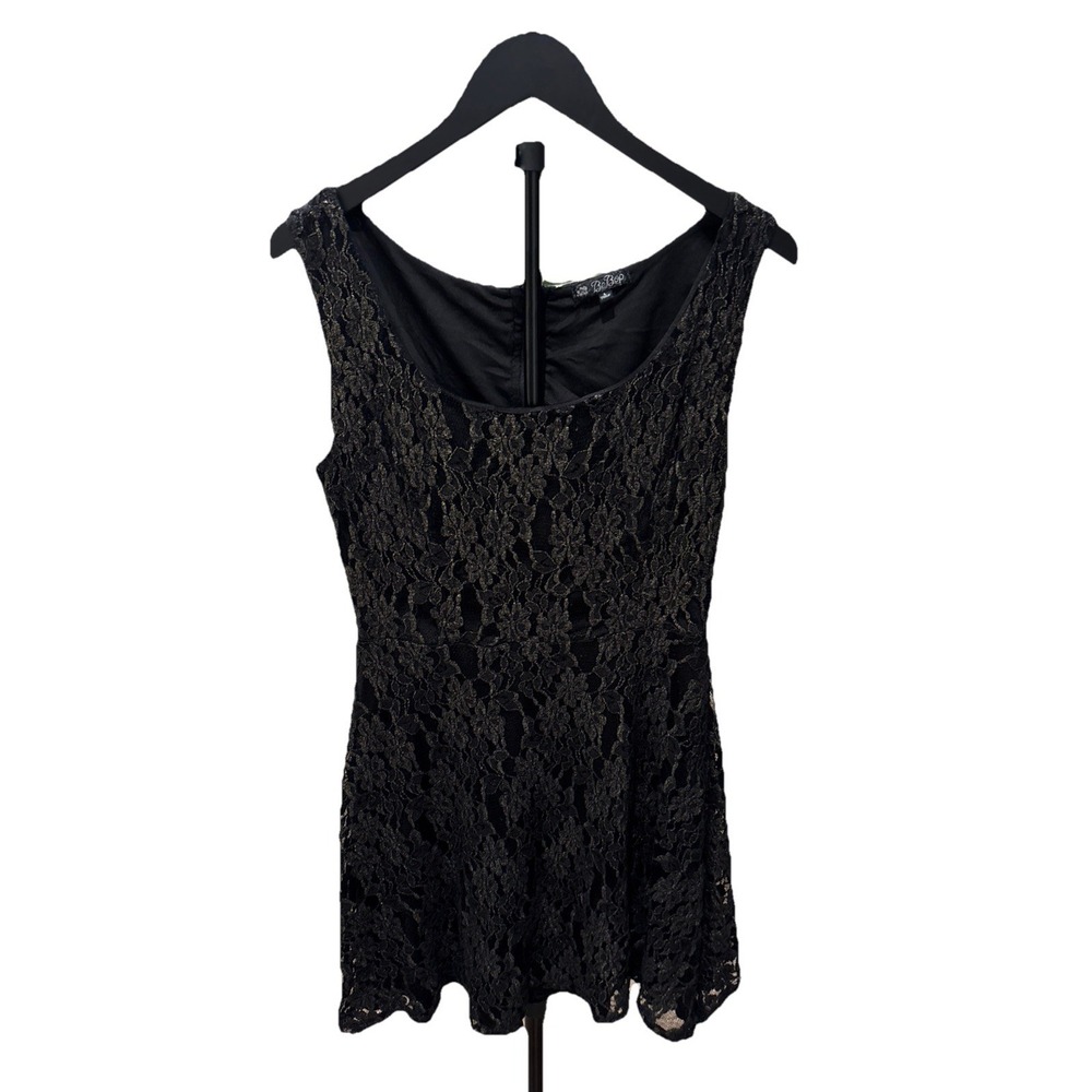 Bebop Black Floral Lace Fit & Flare Mini Dress Sz L Feminine Romantic Fairygoth
